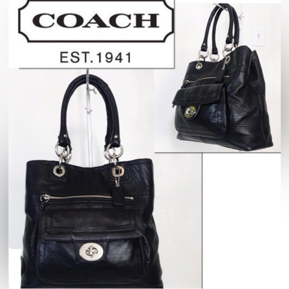 COACH Hampton F15694 Black Pebbled Leather Shoulder Bag Purse Satchel EUC - Picture 1 of 16